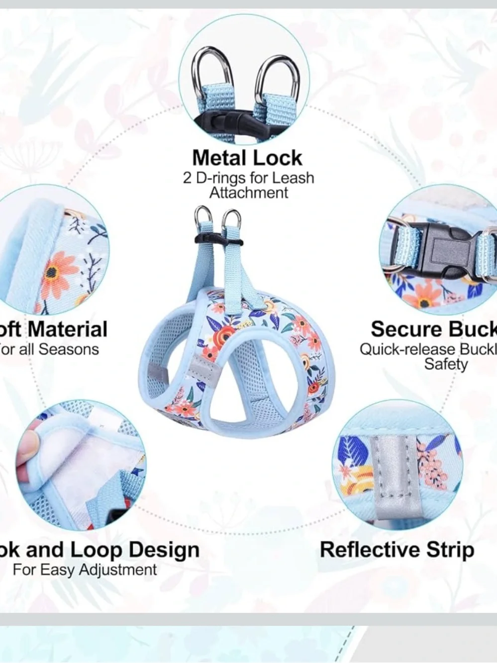 Small Dog Harness and Leash Set, No Pull Puppy Pet Vest- Floral,S
